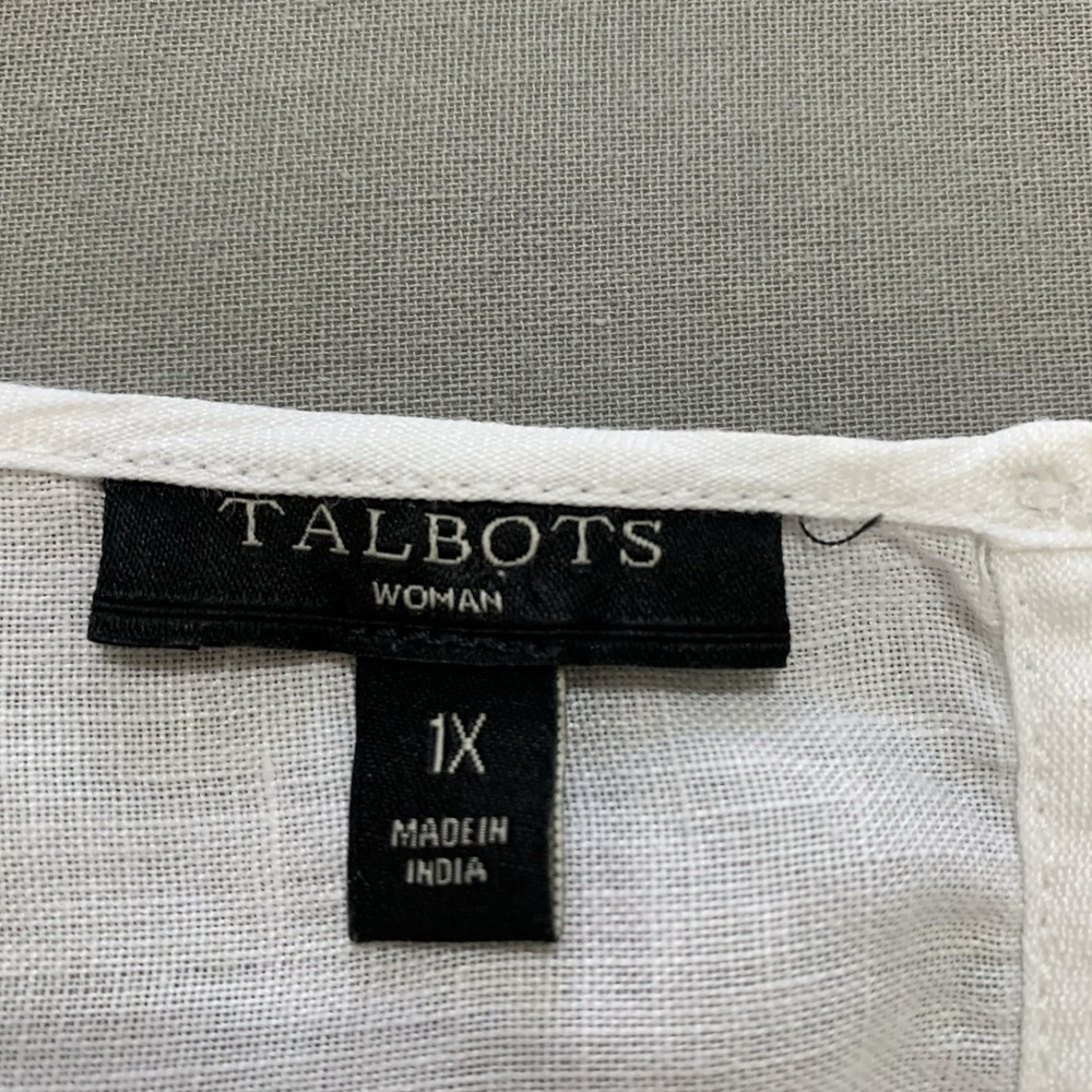 Talbots 1X White Linen Embroidered Blouse Boho Cottagecore Floral 3/4 Sleeve Top - Picture 9 of 11